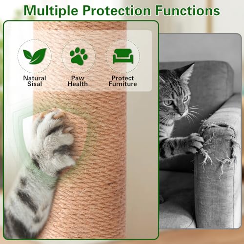 Cat Scratching Post, Sisal Tall Scratching Posts for Indoor Cats Adults with Cat Toys (40" Tall Large) - size: 40" Tall Large