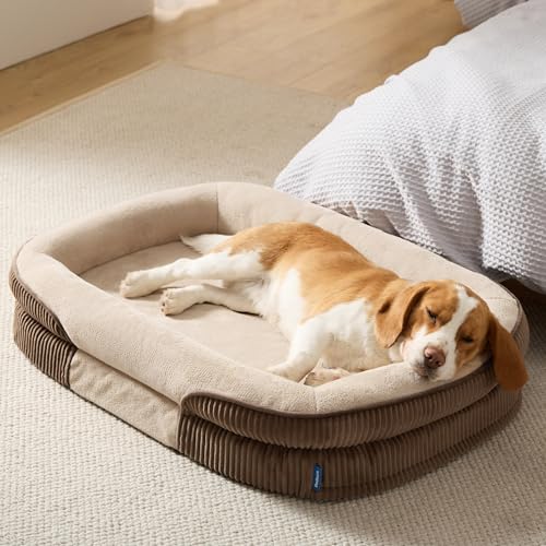Bedsure Orthopedic Dog Beds Large Sized Dog - 360° Oval Bolster Large Dogs Bed for Senior Dogs with Waterproof Washable Cover, Big Comfort Pet Sofa Couch with Ultra-Soft Fleece, Brown, 35" - color: Walnut, size: 35"lx25"wx7"th