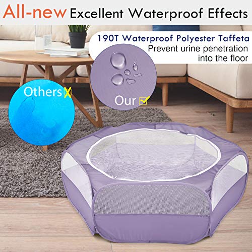Pawaboo Small Animals Playpen, Waterproof Small Pet Cage Tent with Zippered Cover, Portable Outdoor Yard Fence with 3 Metal Rod for Chick/Kitten/Puppy/Guinea Pig/Rabbits/Hamster/Chinchillas, Purple - color: E-Purple
