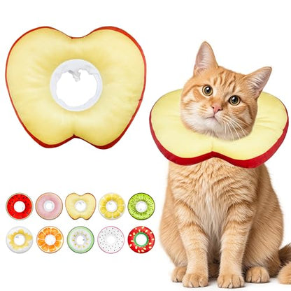 Cat Cone Collar Soft, Adjustable Cat Recovery Cone to Stop Licking, Cute Kitten Donut Collar After Surgery, Elizabethan Collars for Kittens, Lightweight Cats Neck Cones (Apple, Medium) - color: Apple, size: Medium
