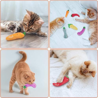 5 Pack Cat Toys, Catnip Cat Chew Toys for Playing, Interactive Cat Kicker Chew Safe Teeth Cleaning Toys, Vegetable Cat Mint Toy, Cat Toys with Catnip
