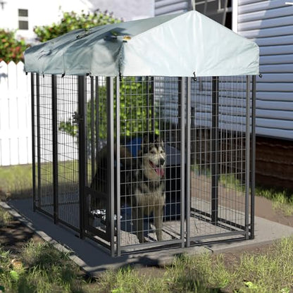 LEMBERI 6x4x6 FT Outdoor Dog Kennel for Large Dogs, Heavy Duty Welded Wire Steel Dog Playpen Fence with Secure Lock, Pet Pen with UV-Resistant Waterproof Roof Cover for Outside - size: 69"L x 50.4"W x 72.1"H