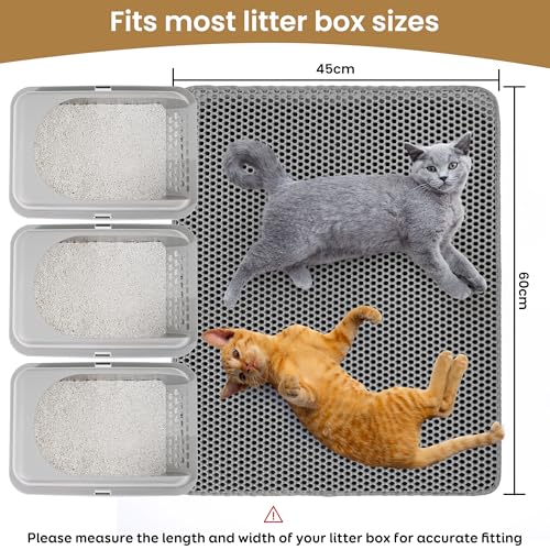 Cat Litter Mat 24x18 Inches, Honeycomb Double Layer Traps Litter & Waterproof Leatherette Bottom Prevents Urine Leaks, Durable & Easy Clean Pet Floor Protector for Cat Litter Box Area（Grey） - color: Gray(24x18 inch)