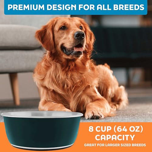 Master Pet Supply Stainless Steel Dog Bowls Set of 2 (64 Oz Each) with Non-Slip Rubber Base - Emerald Sea - Basic Dog Food Bowl Water & Food Bowls for Small Medium Large Dogs & Cats, Metal Dish - color: Emerald Sea, size: 8 Cups (64 oz) 2 Pack