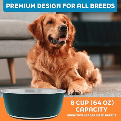 Master Pet Supply Stainless Steel Dog Bowls Set of 2 (64 Oz Each) with Non-Slip Rubber Base - Emerald Sea - Basic Dog Food Bowl Water & Food Bowls for Small Medium Large Dogs & Cats, Metal Dish - color: Emerald Sea, size: 8 Cups (64 oz) 2 Pack