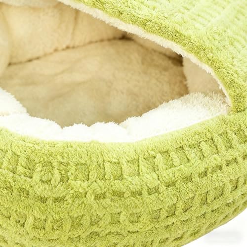 Hooded Calming Cat Cave - Hooded Kitten Bed, Cat Tent for Home Bedroom Balcony, Pet Bed with Thick Padding, Pet Sleeping House, Cave Cushion for Indoor Shelter Living Room Apartment - color: Green