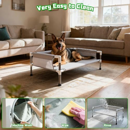 Makerfire Elevated Dog Bed, Raised Dog Sofa Bed for Medium Dogs, Detachable Cooling Indoor/Outdoor Pet Cot with Non-Slip Feet, Polyester Cotton (33''L x 20.5''W x 11.6''H) - color: Grey-M- (33'' L x 20.5'' W x 11.6" H)