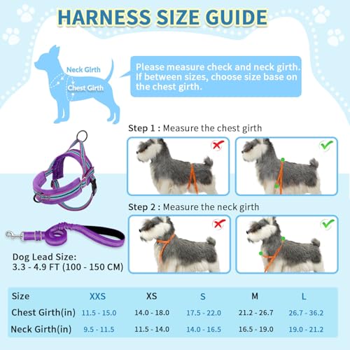 SlowTon No Pull Small Dog Harness and Leash Set, Puppy Soft Vest Harness Neck & Chest Adjustable, Reflective Lightweight Harness & Anti-Twist Pet Lead Combo for Small Medium Dogs (PU-Front Clip, XS) - color: B-Purple - With Front Clip, size: X-Small