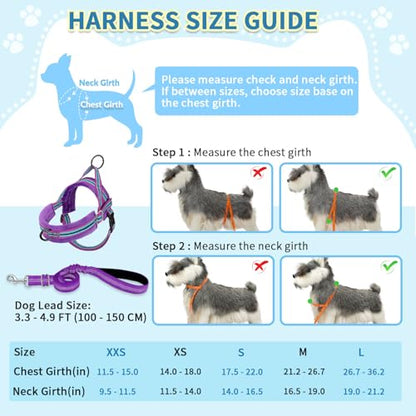 SlowTon No Pull Small Dog Harness and Leash Set, Puppy Soft Vest Harness Neck & Chest Adjustable, Reflective Lightweight Harness & Anti-Twist Pet Lead Combo for Small Medium Dogs (PU-Front Clip, XS) - color: B-Purple - With Front Clip, size: X-Small