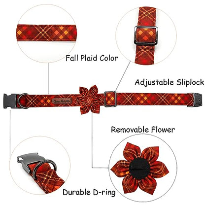 Dog Collar, Fall Dog Collar with Flower Plaid Pet Collar Puppy Collars Cute Adjustable Puppy Collars for X-Small Puppy - color: Fall, size: X-Small (Pack of 1)