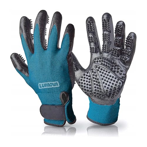 Pet Grooming Glove – Patented Rubber-Massage Shedding Bath & Hair Remover for Dogs, Cats & Livestock – Lightweight, Flexible, Secure Fit (Cyan&Black) - color: Cyan&Black