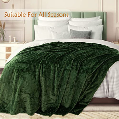 TOONOW Fleece Blanket Textured Fuzzy Plush Throw Blanket Twin Size 60" x 80", Super Soft Fluffy Bed Blanket Geometric Pattern Comfy Microfiber Flannel Blankets for Couch, Bed, Sofa, Olive Green - color: Olive Green, size: Twin- 60" x 80"