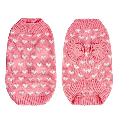Dxhycc Dog Knitted Sweater Heart Puppy Sweater Warm Soft Pet Holiday Clothes for Small Cats and Dogs (Pink, S) - color: Pink, size: Small