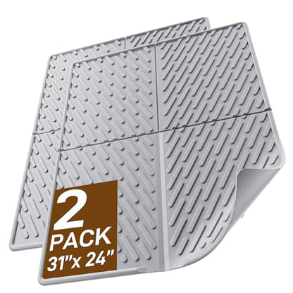 Cat Litter Mat with Grooves & Raised Edge, Urineproof/Waterproof, Litter Scattering Control, Easy to Clean (31 * 24in-Grey-2 Pack) - size: 31 * 24in-grey-2 Pack