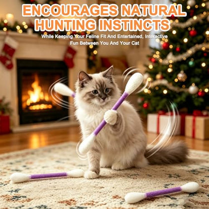 6Pack Cotton Swabs Cat Toys with Catnip,Cat Cotton Swab Toy,Giant Kitten Chew Sticks,Qtip Cat Toy,Durable Dental Teething Ropes, Big Interactive Felt Kitty Kicker Play Lover Gift Accessories (Purple) - color: Purple