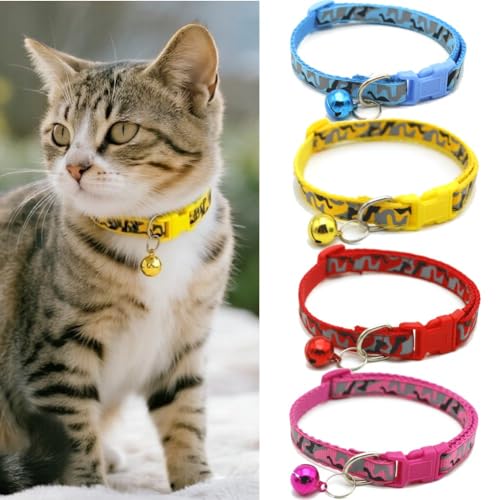 Camouflage Pattern Pet Collar with Bell, Adjustable Quick Release Buckle, Available in Blue, Yellow, Red, Pink, Green, Purple, for Cats and Small Dogs (Multi-Colored 1) - color: Multi-colored 1