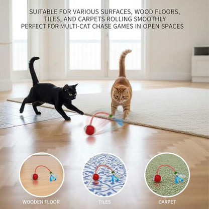 Interactive Cat Toys Ball for Cats - Upgrade Automatic Cat Toys for Indoor Cats, Chirping Cat Toy, 3 Modes 2 Speed Moving Cat Ball with Dragonfly Feathers 2PCS (Red Blue) - color: RedBlue-3