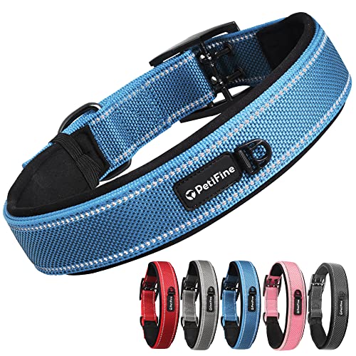 Dog Collar for Large Dogs, Neoprene Padded and Adjustable, Reflective Wide Heavy Duty Pet Collars with Durable Metal Belt Buckle for Walking, Blue, XL - color: Blue, size: X-Large (23"-27")