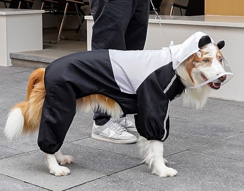 Dog Raincoat with Hood, Waterproof Full-Coverage Reflective Rain Jacket Quick-Drying Rain Poncho and Shoes for Small Medium Large Dogs,Panda,4XL - color: Panda, size: 4XL（Back Length 20''）