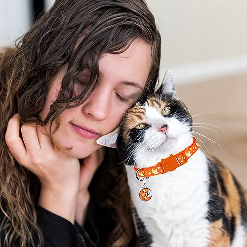 Baeuppit 2Pcs Breakaway Cats Collars Cat Collars for Boy & Girl Cats Adjustable Kitten Collars with Bell,Black+Tangerine,8"-13.1" - color: Black+Tangerine, size: 8.0-13.1"
