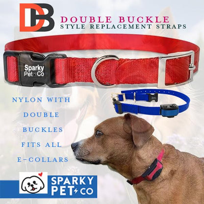 Sparky Pet Co - ECollar Replacement Strap - Easy Release Double Buckle Dog Collar - Rugged Nylon - Adjustable - D Ring - Quick Release Metal Clasp - for Invisible Fence Systems - 1" x 28"- Grey - color: Grey, size: 1" Wide