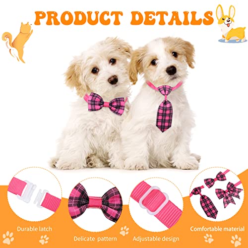 Reginary 100 Pieces Dog Bow Tie Collar Set Include 40 Dog Neckties, and 30 Puppy Bowties, 30 Collar Flowers, Adjustable Pet Ties Grooming for Small Medium Cats Pets Supply(Plaid) - style: Plaid