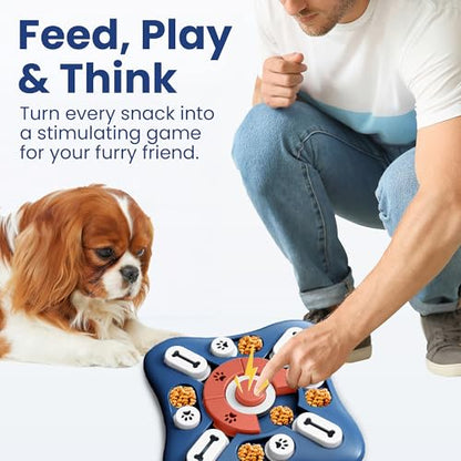 PAWSPIK Interactive Dog Puzzle Toy – Treat Dispensing Slow Feeder for Dogs, Mental Enrichment Toy with Squeaker & 16 Compartments – Durable, Non-Slip, Dishwasher Safe – Light Blue (Orange and Blue) - color: Orange and Blue