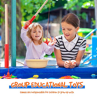 4 Pieces Magnetic Fishing Poles Wooden Magnet Fishing Rods Magnetic Fishing Games for Wooden Magnetic Fishing Games for Kindergarten Preschool Boys Girls