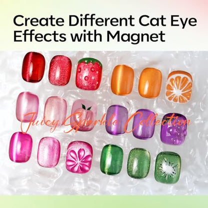 modelones Cat Eye Gel Nail Polish Set, 6 Colors Orange Neon Galaxy Hot Pink Grape Purple Red Green 9D Cat Eye Glitter Gel Polish with Magnet LGBT Fruit Theme Soak Off Led DIY Gift Unisex - color: A A A2-Fruit Cat Eye