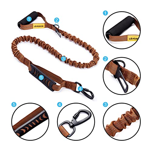 6FT Highly Reflective Heavy Duty Elastic Bungee Medium and Large Dog Leash Shock Absorbing with Comfortable Padded Handle and Traffic Handle Suitable for Training - color: Chocolate Brown
