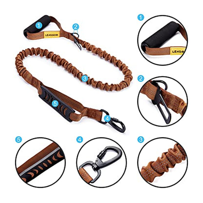 6FT Highly Reflective Heavy Duty Elastic Bungee Medium and Large Dog Leash Shock Absorbing with Comfortable Padded Handle and Traffic Handle Suitable for Training - color: Chocolate Brown