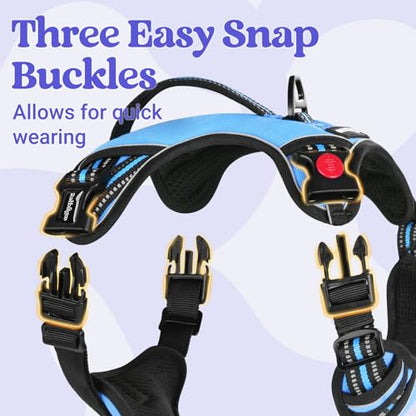 rabbitgoo Dog Harness Medium Sized, No Pull Pet Harness with Soft Padded Handle, Adjustable Reflective Vest with 3 Buckles, Easy Walking Harness with 2 Leash Clips, Light Blue, M - color: Light Blue, size: Medium