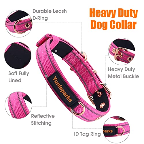 Neoprene Padded Dog Collar, Nylon Collar for Small to Large Dogs, Heavy Duty with Metal Buckle, Reflective(Large, Pink) - color: Pink, size: Large (Pack of 1)