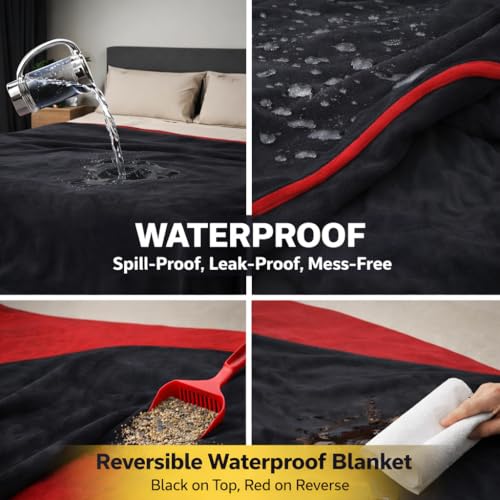Waterproof Blanket for Bed, Couch, Kids & Pets Protection – Splash-Proof, Spill-Proof, Leakproof Flannel Blanket Reversible Design (Passion Red & Midnight Black, Double Size) - color: Velvet Red/Obsidian Black, size: Full