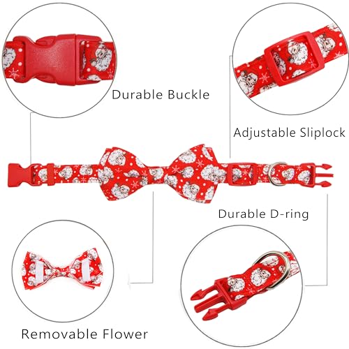 Christmas Dog Collar with Bow Tie, Holiday Festive Santa Claus Pattern Xmas Pet Collar, Adjustable with Quick Release Buckle for Puppy, Small, Medium, Large Dogs, Boy & Girl Pets - color: Christmas snowflakes, size: Small-(11"-17") Neck * 5/8" Wide