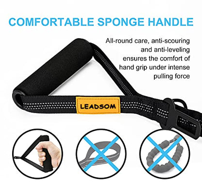6FT Highly Reflective Heavy Duty Elastic Bungee Medium and Large Dog Leash Shock Absorbing with Comfortable Padded Handle and Traffic Handle Suitable for Training - color: Black