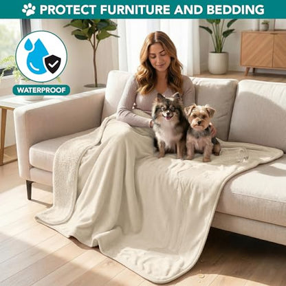 PETAMI Sherpa Fleece Waterproof CAT and Dog Blanket, Beige, Medium - color: Beige, size: Medium (29x40)