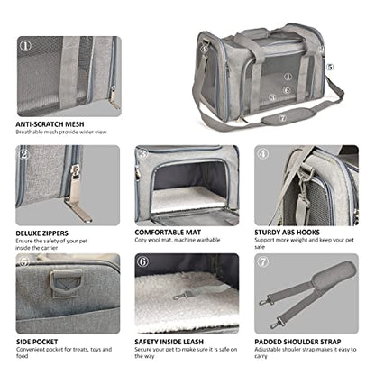 Henkelion Cat Carriers Dog Carrier Pet Carrier For Small / Medium Cats Dogs Puppies (Up To 15lbs), TSA Airline Approved Small Dog Carrier Soft Sided, Collapsible Waterproof Travel Puppy Carrier - Grey - color: Grey, size: 17.0"L x 11.0"W x 11.0"H