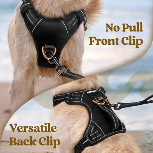 rabbitgoo Dog Harness Small Sized Dog, No Pull Pet Harness with Soft Padded Handle, Adjustable Reflective Vest with 3 Buckles, Easy Walking Harness with 2 Leash Clips, Black, S - color: Black, size: Small