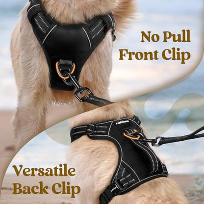 rabbitgoo Dog Harness Medium Sized, No Pull Pet Harness with Soft Padded Handle, Adjustable Reflective Vest with 3 Buckles, Easy Walking Harness with 2 Leash Clips, Black, M - color: Black, size: Medium