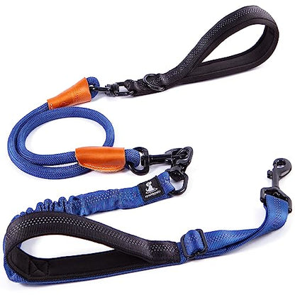 SparklyPets - Heavy Duty Bungee Rope Leash for Large and Medium Dogs - No Pull, Shock Absorber Long Dog Training Lead - No Slip Reflective Line for Outside (5.5 Ft Bungee Leash) - color: Adjustable Premium Blue