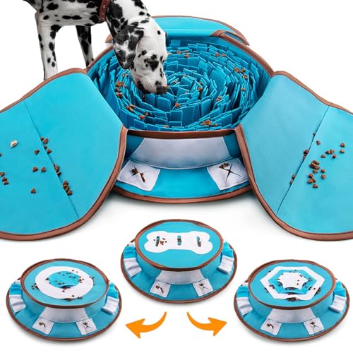 AWOOF Pet Snuffle Mat for Dogs, Interactive Feed Game for Boredom, Encourages Natural Foraging Skills for Cats Dogs Bowl Travel Use, Dog Treat Dispenser Indoor Outdoor Stress Relief (Blue) - color: blue