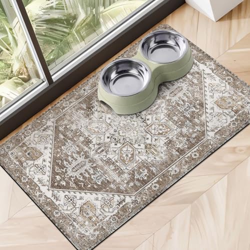 Dog Food Mats for Floors, Absorbent Dog Bowl Mat for Food and Water Dispenser Mat, Quick Dry Cat Food Mat Pet Supplies - color: Brown, size: M(16"×24")