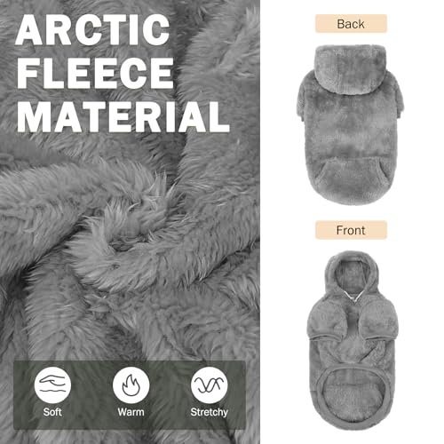 SCENEREAL Fleece Dog Sweaters Hoodie for Small Medium Large Dogs Girls Boys, Plush Fuzzy Dog Clothes Hoodies with Leash Hole, Winter/Fall Puppy Cold Weather Coat, Sherpa Hooded Sweatshirt, Grey S - color: Grey, size: Small