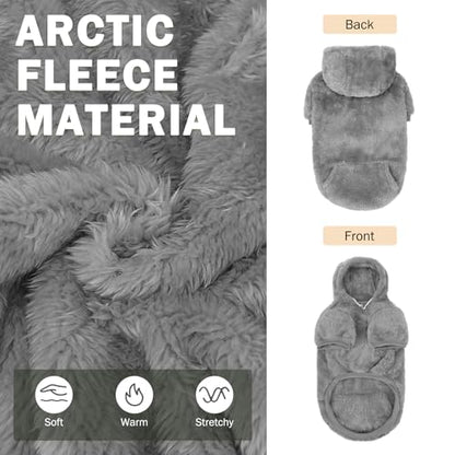 SCENEREAL Fleece Dog Sweaters Hoodie for Small Medium Large Dogs Girls Boys, Plush Fuzzy Dog Clothes Hoodies with Leash Hole, Winter/Fall Puppy Cold Weather Coat, Sherpa Hooded Sweatshirt, Grey ML - color: Grey, size: Medium-Large