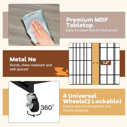 PETSITE Portable Dog Crate Furniture, 38 Inch Wooden Dog Kennel Side Table with Flip-up Top, 3 Lockable Doors and Removable Tray, Ideal for Small to Medium Dogs (Grey) - color: Grey