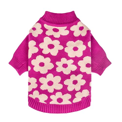 Fitwarm Floral Dog Sweater - Thermal Dog Sweatshirt, Hot Pink, White, Small - color: Flower, size: Small