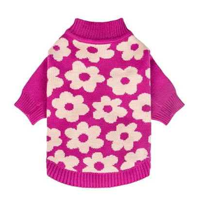 Fitwarm Floral Dog Sweater - Thermal Dog Sweatshirt, Hot Pink, White, Small - color: Flower, size: Small