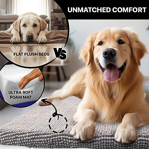 Muddy Mat® Dog Crate Bed mat, Comfortable Dog Pillow, Crate Bed for Large Medium Small Dogs and Cats, Ultra Soft & Relaxing Washable & Dryer Safe Chenille Material - Grey Large (28"x42") - size: Large (28"x42")