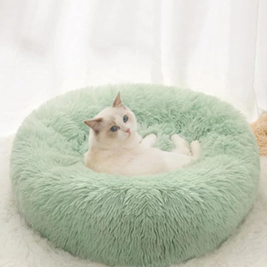 Cat Beds for Indoor Cats - Cat Bed Washable 24 inches, Dog Beds for Small Medium Dogs, Anti Anxiety Round Fluffy Plush Faux Fur Cat Bed, Thick Bottom (Light Green, Large 24" L x 24" W) - color: Light Green, size: Large 24"L x 24"W